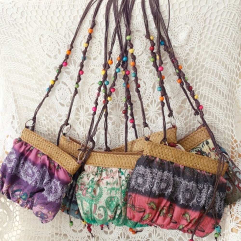 New small satin sparkles crossbody boho purse colorful beaded